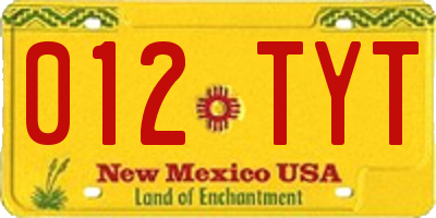 NM license plate 012TYT