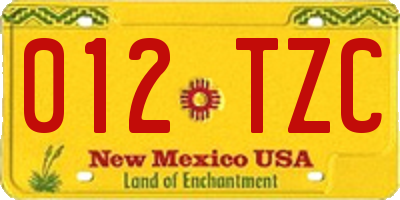 NM license plate 012TZC