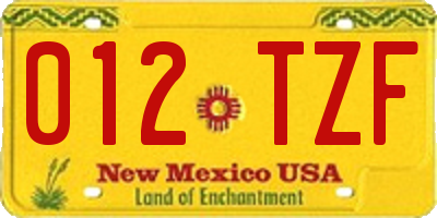 NM license plate 012TZF