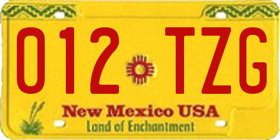 NM license plate 012TZG