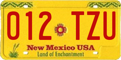 NM license plate 012TZU