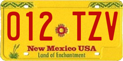 NM license plate 012TZV