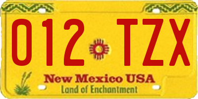 NM license plate 012TZX