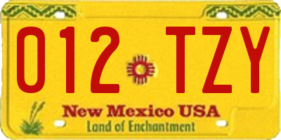 NM license plate 012TZY