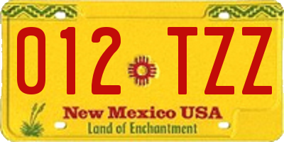 NM license plate 012TZZ