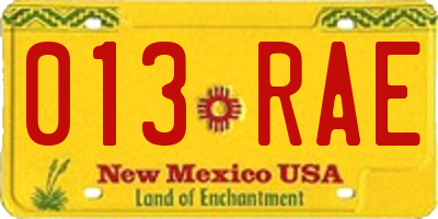 NM license plate 013RAE