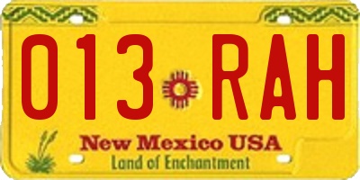 NM license plate 013RAH