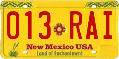 NM license plate 013RAI