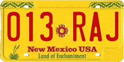 NM license plate 013RAJ