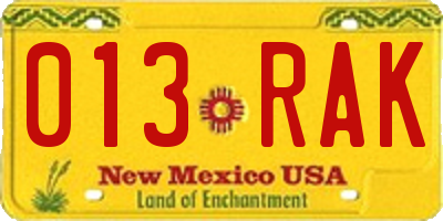 NM license plate 013RAK