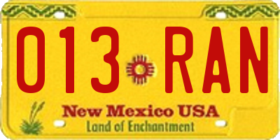 NM license plate 013RAN