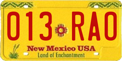 NM license plate 013RAO