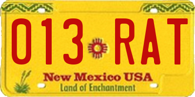 NM license plate 013RAT
