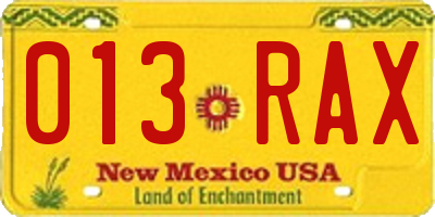 NM license plate 013RAX