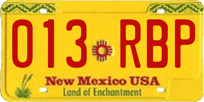 NM license plate 013RBP
