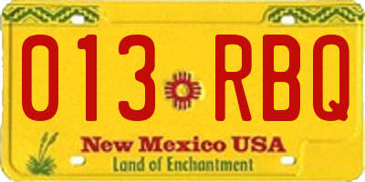 NM license plate 013RBQ