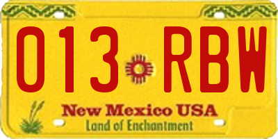 NM license plate 013RBW
