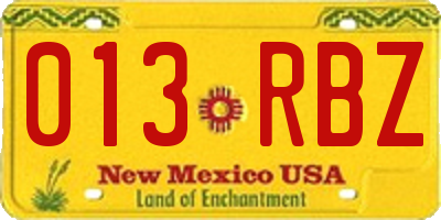 NM license plate 013RBZ