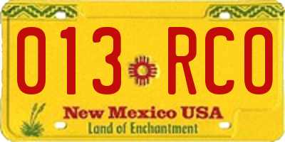 NM license plate 013RCO