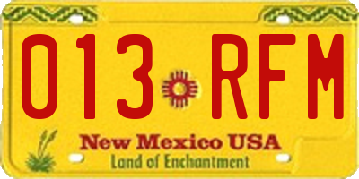 NM license plate 013RFM