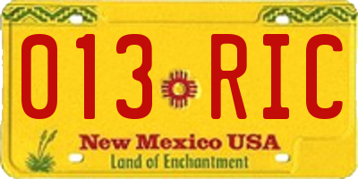 NM license plate 013RIC