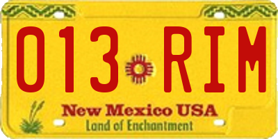 NM license plate 013RIM