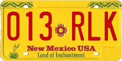 NM license plate 013RLK