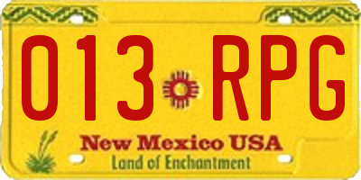 NM license plate 013RPG