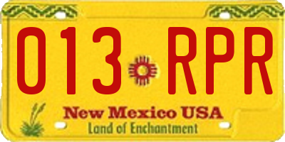 NM license plate 013RPR