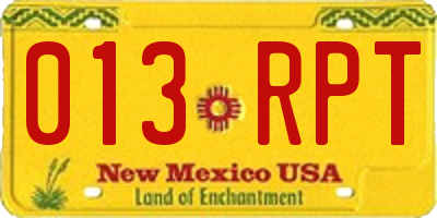 NM license plate 013RPT