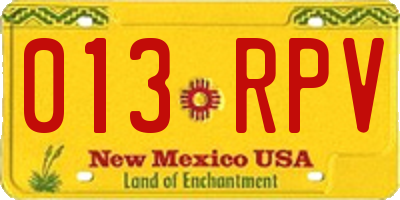 NM license plate 013RPV