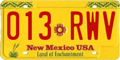 NM license plate 013RWV