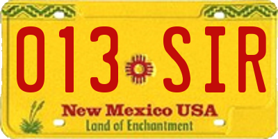 NM license plate 013SIR