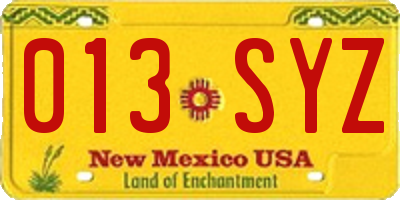 NM license plate 013SYZ