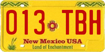 NM license plate 013TBH