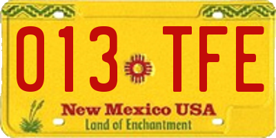 NM license plate 013TFE