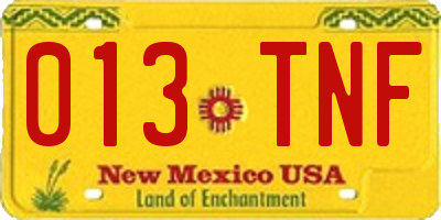 NM license plate 013TNF