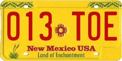 NM license plate 013TOE