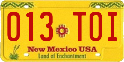 NM license plate 013TOI