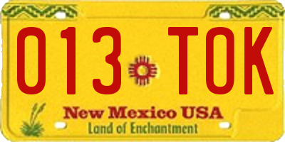 NM license plate 013TOK