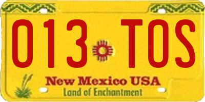 NM license plate 013TOS