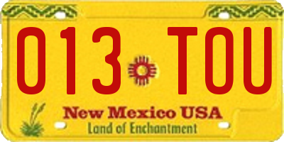 NM license plate 013TOU