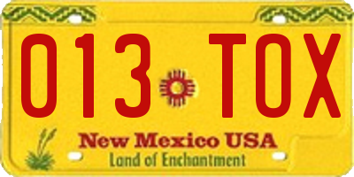 NM license plate 013TOX