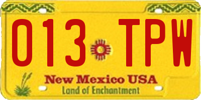 NM license plate 013TPW