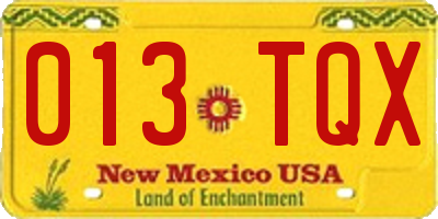 NM license plate 013TQX