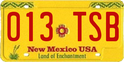 NM license plate 013TSB