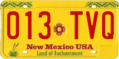 NM license plate 013TVQ