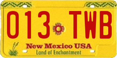 NM license plate 013TWB