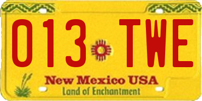 NM license plate 013TWE