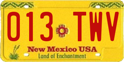 NM license plate 013TWV